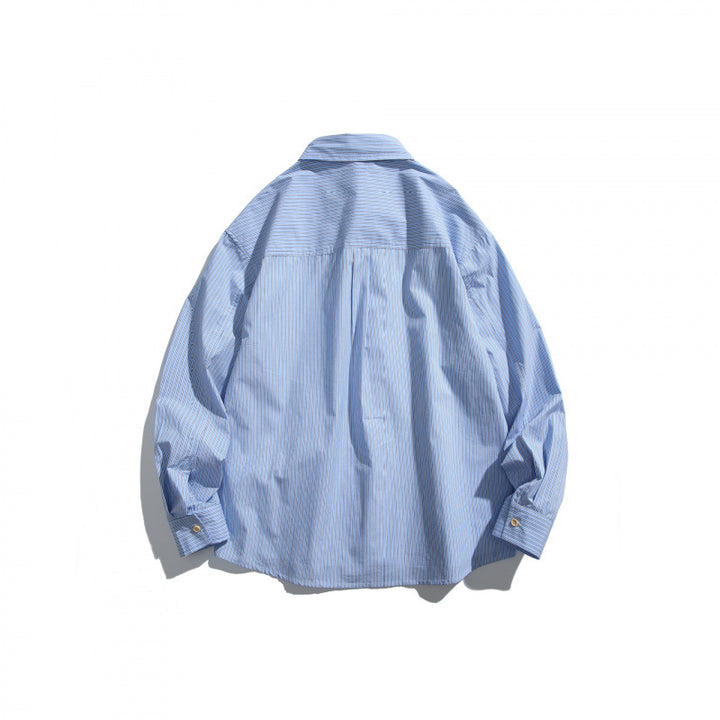 Herren Oversize-Hemd mit feinen Streifen und Kontrastknopfleiste Drune