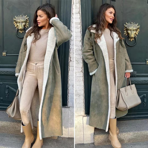 Damen Eleganter Kunstfellmantel mit übergroßem Revers und bequemen Taschen Drune