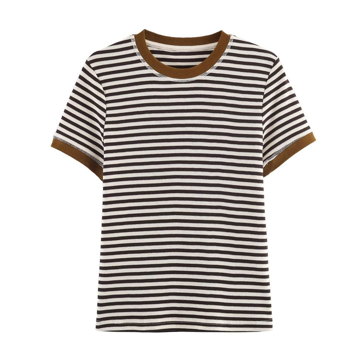 Damen gestreiftes T-Shirt mit kontrastierenden Ärmeln Drune