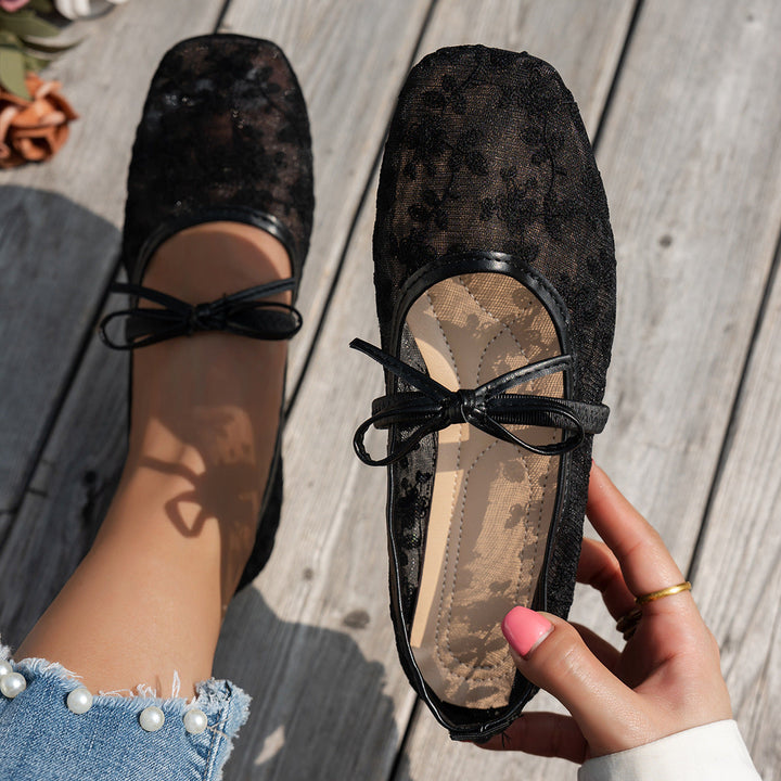 Damen Elegante Spitzenschuhe mit dekorativen Schleifen und funkelnden Akzenten Drune