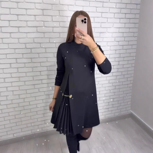 Damen Kleid mit elegantem Falten-Design und dekorativem Gurt Drune