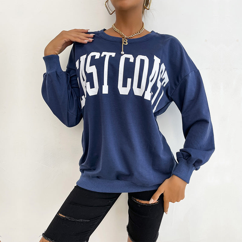 Damen Oversize-Sweatshirt mit College-Print, Rundhalsausschnitt und gerippten Bündchen Drune