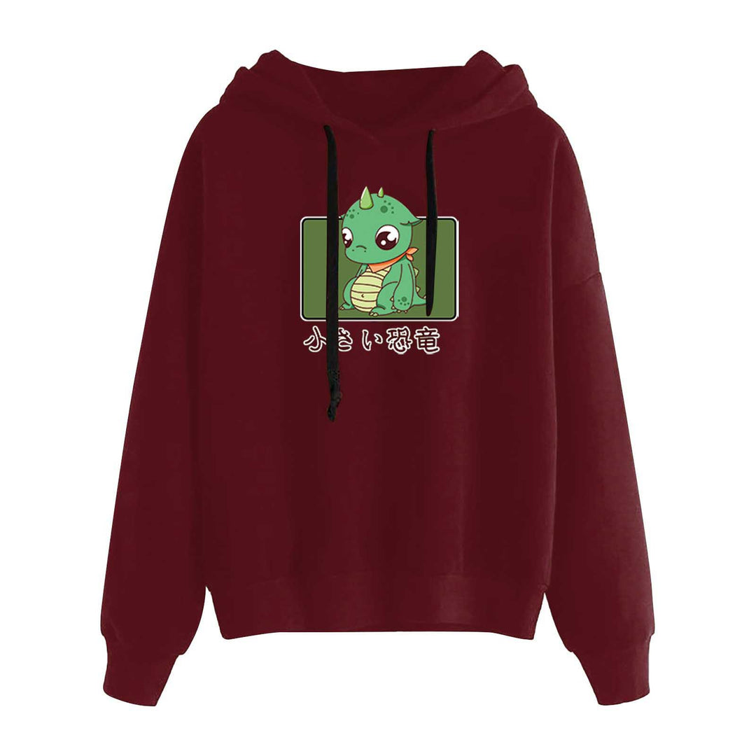Damen nan kurz geschnittener Cropped-Kapuzenpullover mit niedlicher Frosch-Illustration und verstellbarer Kapuze Drune