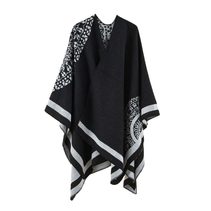 Damen Oversize Strickponcho mit grafischem Jacquardmuster Drune