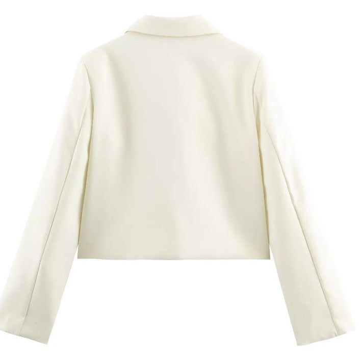 Damen Eleganter Cropped-Blazer mit floralen Strassknöpfen und Pattentaschen Drune