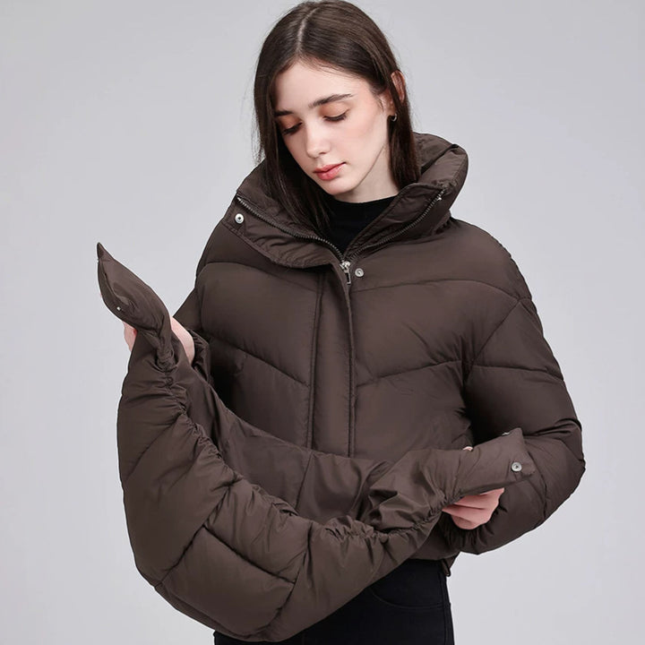 Damen Kurze Pufferjacke mit voluminösem Stehkragen und abnehmbarer Kragenkapuze Drune