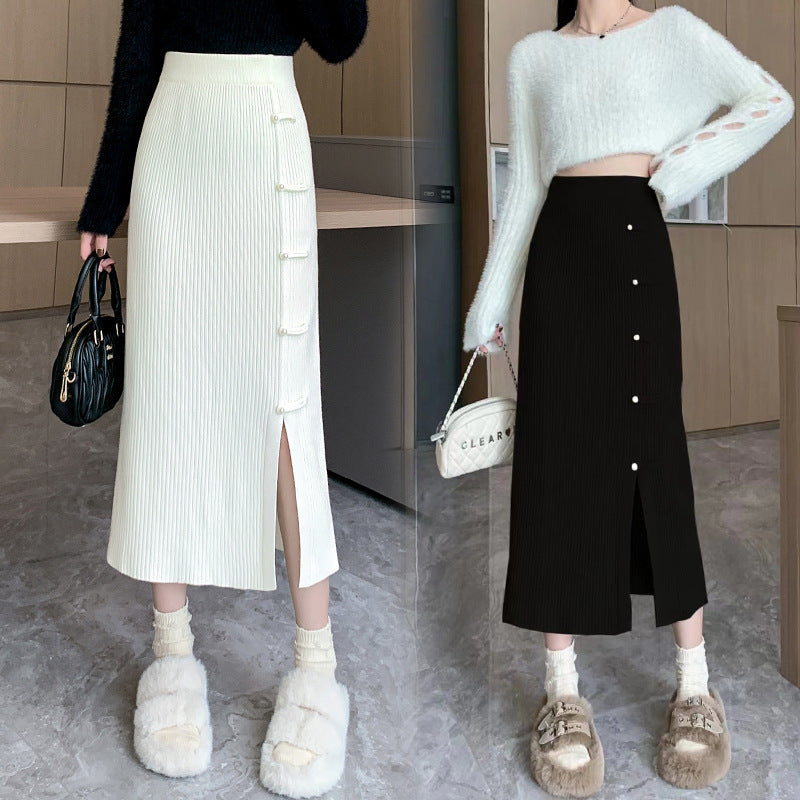 Damen Eleganter und raffinierter Strickrock mit Seitenschlitz Drune