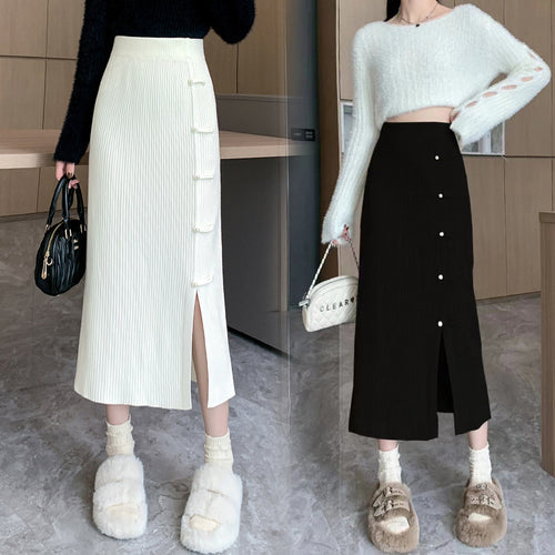 Damen Eleganter und raffinierter Strickrock mit Seitenschlitz Drune