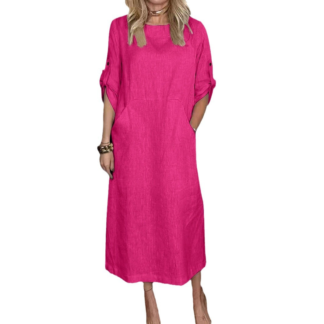 Damen lässiges Midi-Kleid mit praktischen Taschen Drune