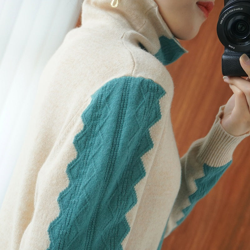 Damen Premium-Rollkragenpullover aus Feinstrick mit zentrierter Ajour‑Zopfstruktur Drune