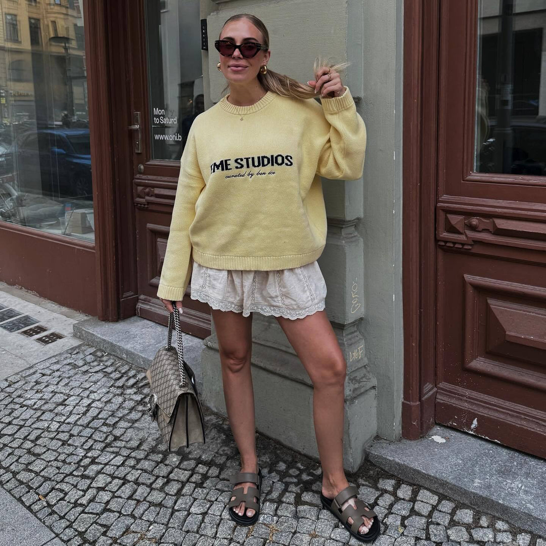Damen Oversized Pullover mit kreativem Schriftzug Drune