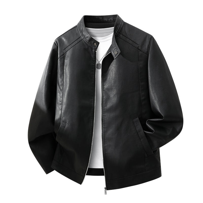 Herren Schlichte Kunstleder-Cityjacke mit Stehkragen, Zweiwege-Reißverschluss & Eingrifftaschen Drune
