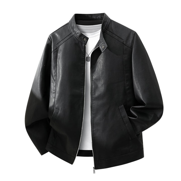 Herren Schlichte Kunstleder-Cityjacke mit Stehkragen, Zweiwege-Reißverschluss & Eingrifftaschen Drune