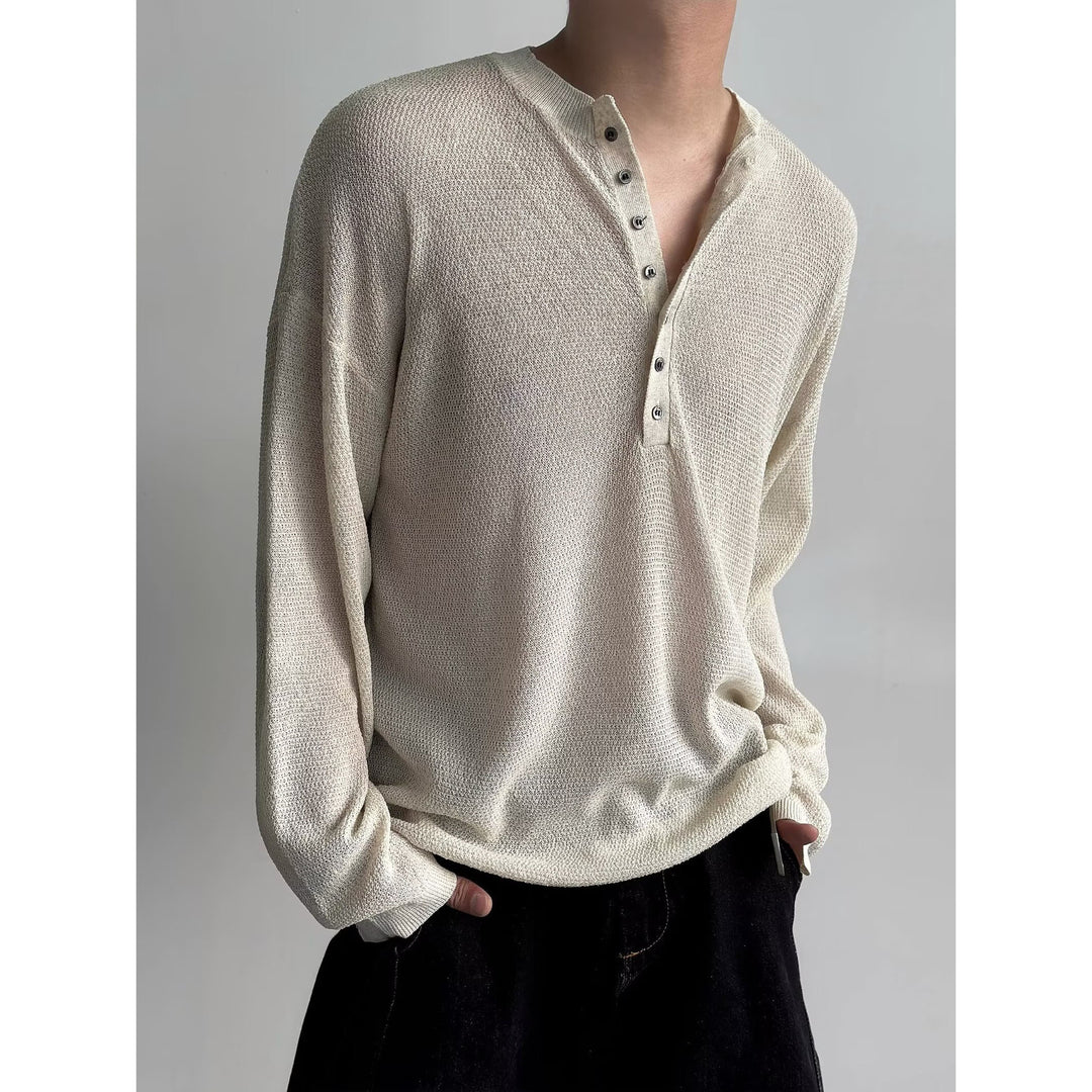 Herren lässiges Langarmshirt mit Knopfleiste Drune