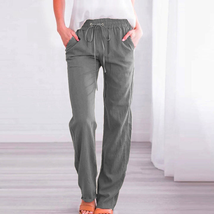 Damen Bequeme Leinen-Hose mit elastischem Bund und Taschen Drune