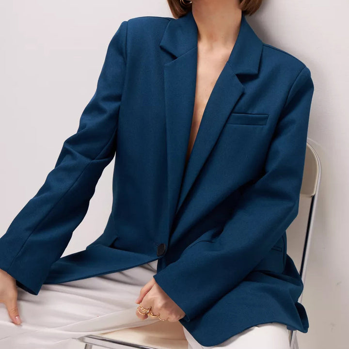 Damen eleganter Oversized Blazer mit feiner Textur und minimalistischer Knopfleiste Drune