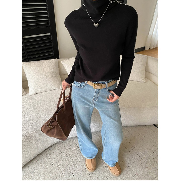 Damen eleganter Rollkragenpullover mit einzigartigen Seitendetails Drune