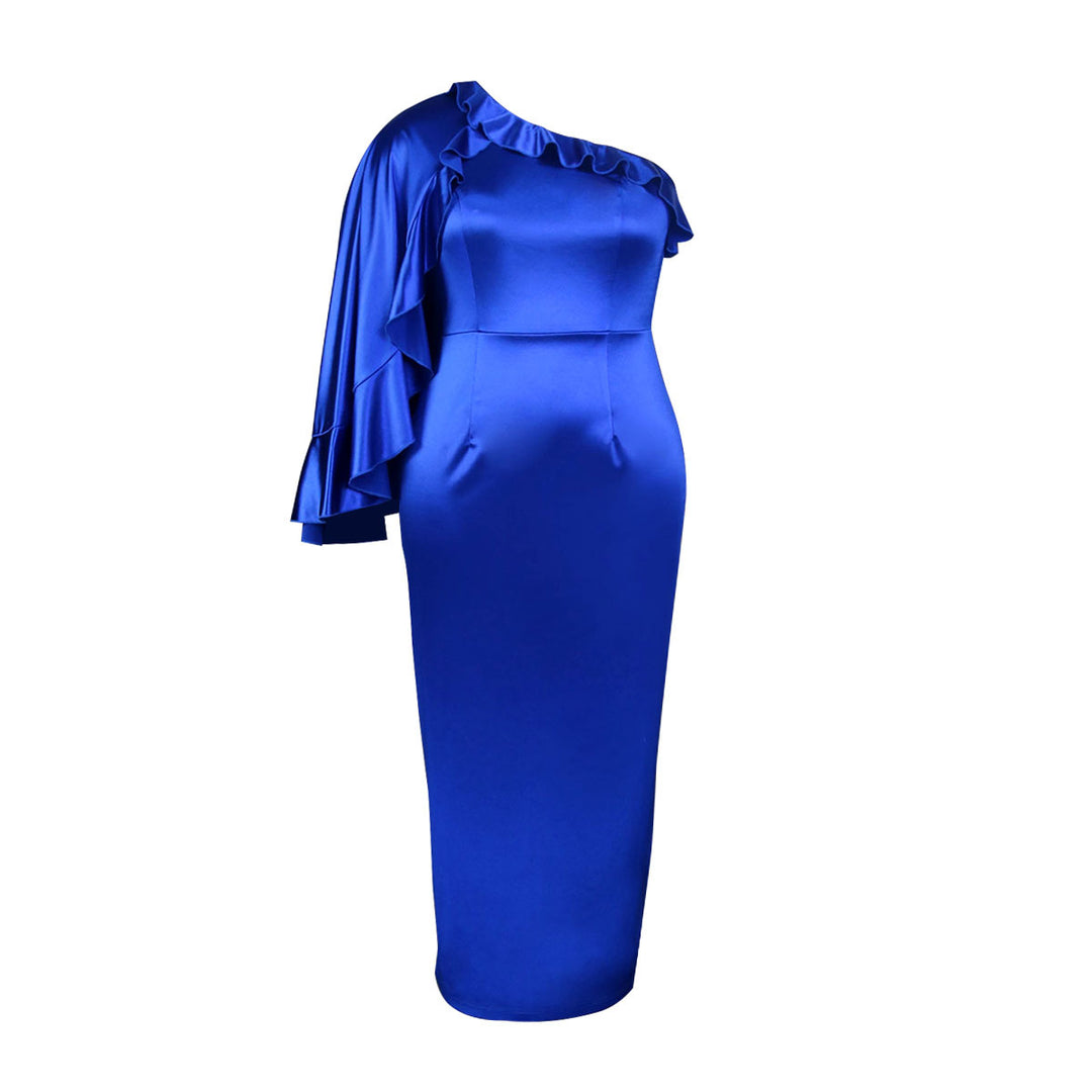Damen elegantes Maxikleid mit asymmetrischem Rüschendesign Drune