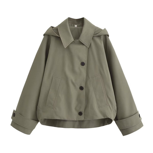 Damen Kurze Boxy-Übergangsjacke mit Kapuze und Hemdkragen Drune