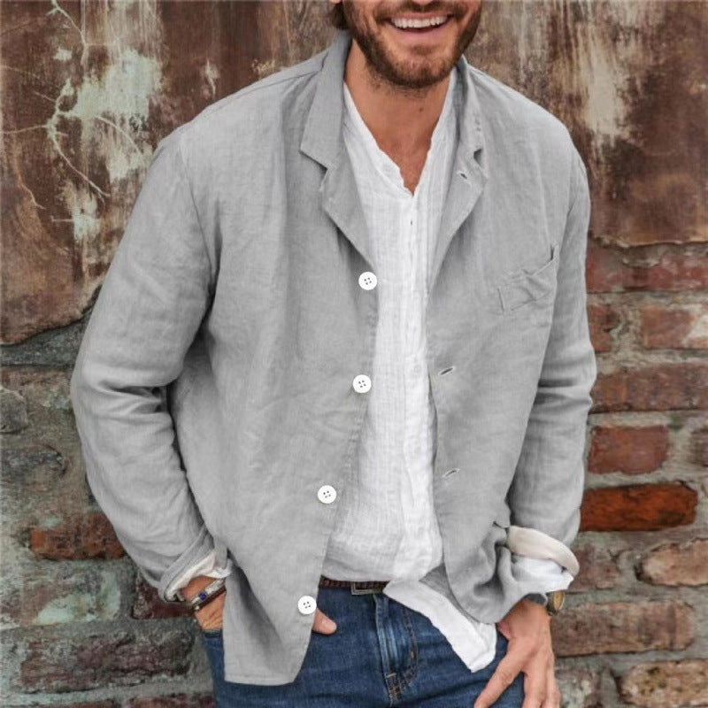 Herren lässige Leinenjacke mit dekorativen Knopfdetails und minimalistischer Schnittführung Drune
