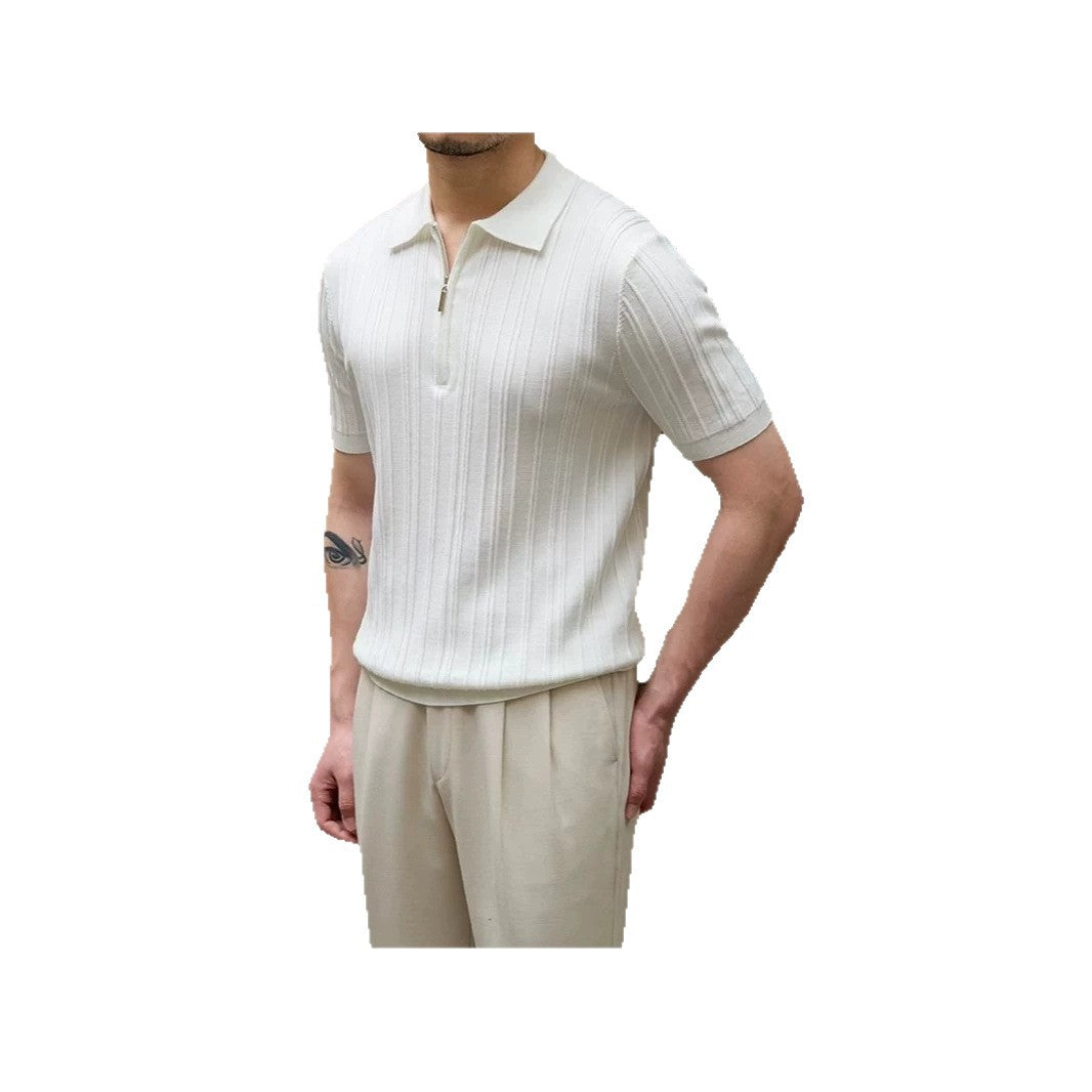Herren Modisches Kurzarm-Polohemd mit Halbreißverschluss Drune