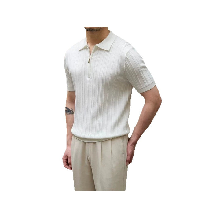 Herren Modisches Kurzarm-Polohemd mit Halbreißverschluss Drune