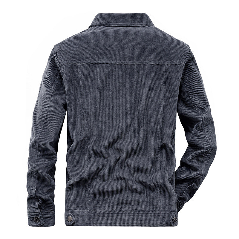 Herren Feincord-Workerjacke im Trucker-Schnitt mit verdeckter Knopfleiste Drune