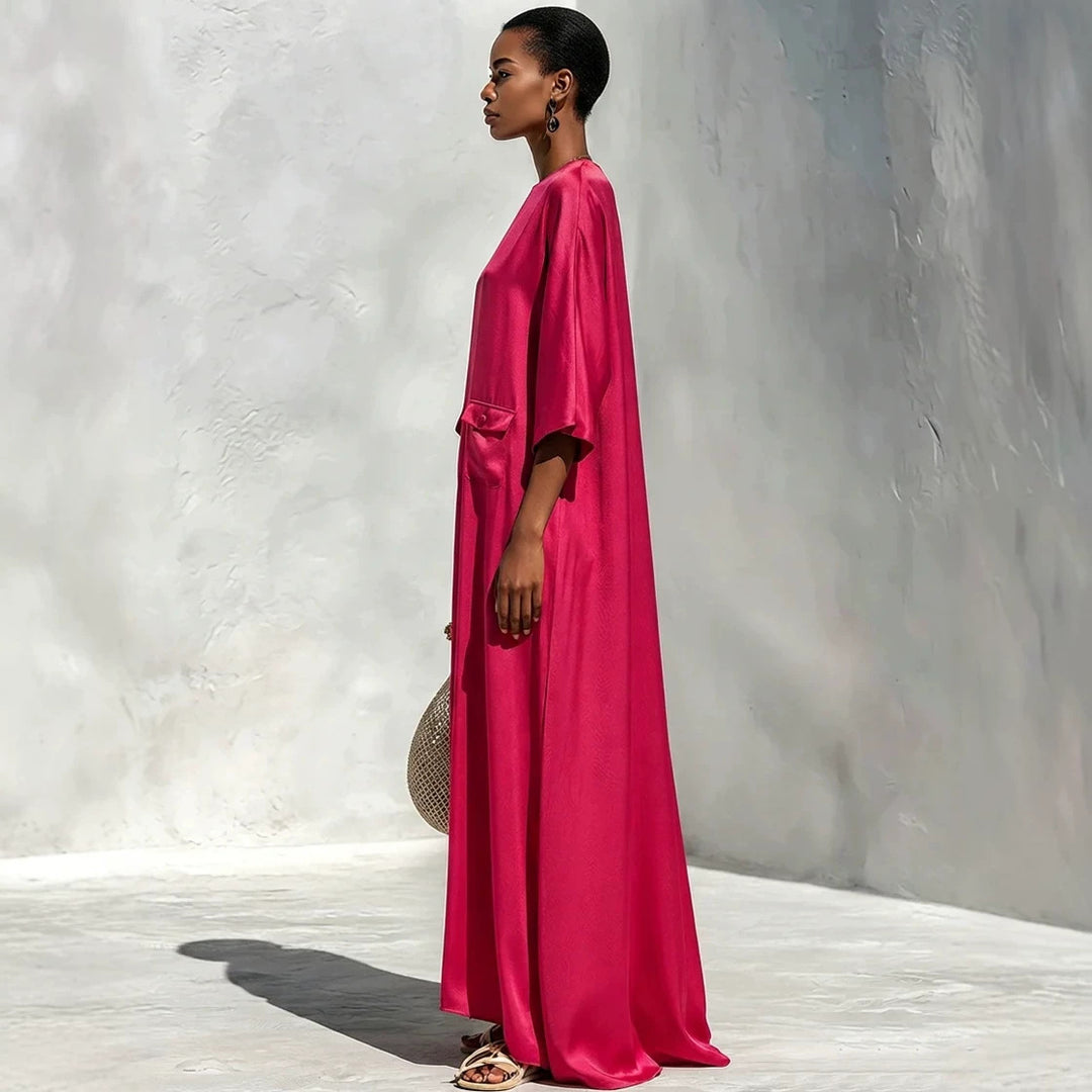Damen Fließendes Maxikleid mit Oversize‑Kaftan­schnitt und aufgesetzten Pattentaschen Drune