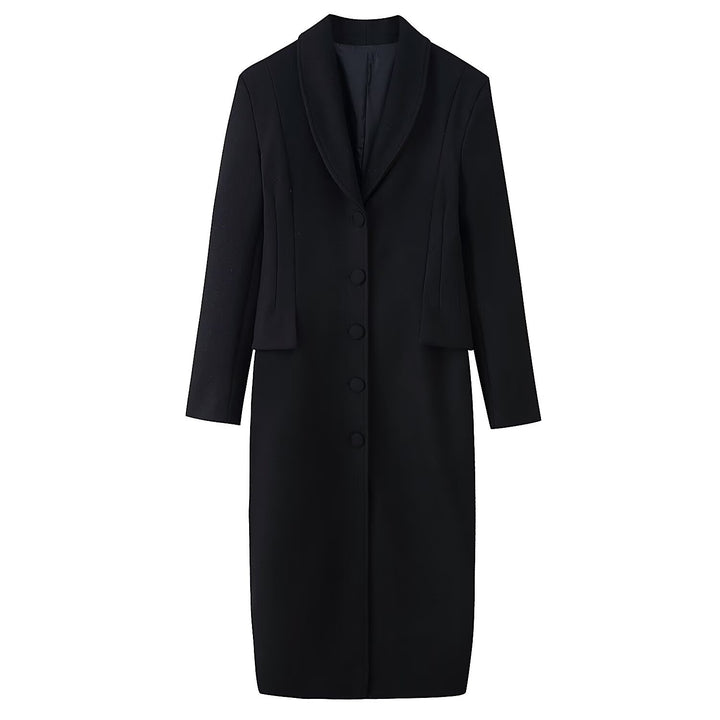 Damen Taillierter Longline-Wollmix-Mantel mit Schalkragen und verdeckter Knopfleiste Drune