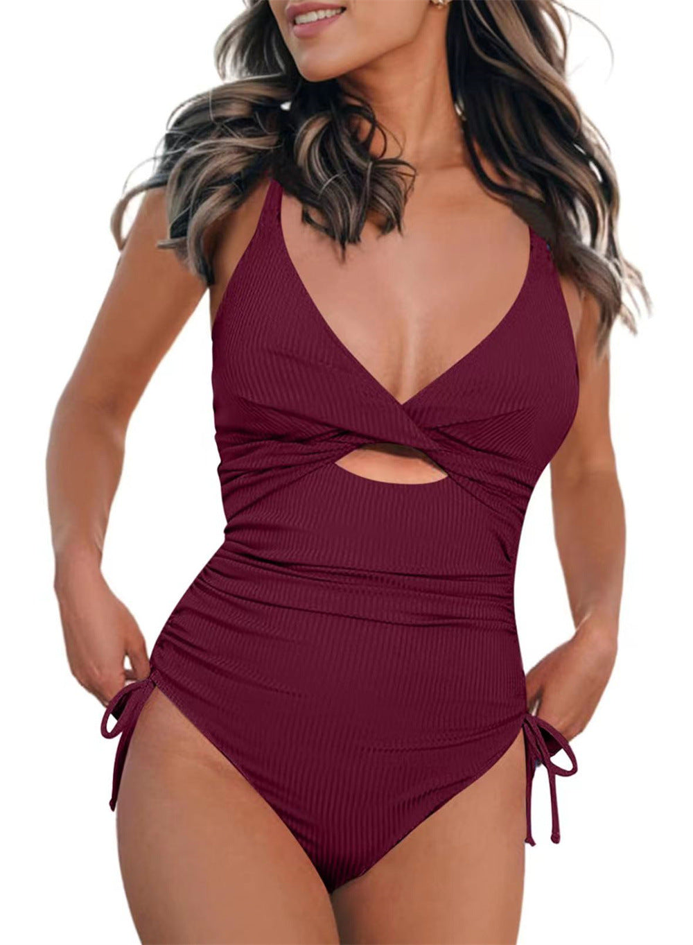 Damen Einteiler Badeanzug mit aufregendem Cut-Out und verstellbaren Trägern Drune