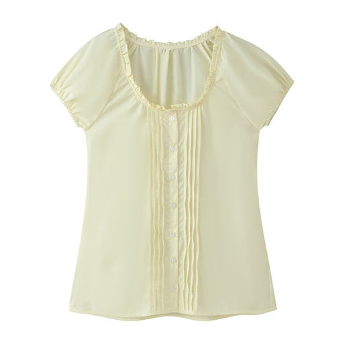 Damen Schlichte Chiffonbluse mit Rüschensaum, kurzen Ärmeln und Biesen-Front Drune