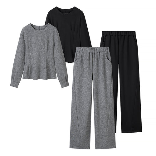 Damen Zweiteiliges Lounge‑Set aus Stretch‑Jersey mit Rundhalsausschnitt und hochtaillierter Weitbein‑Hose Drune