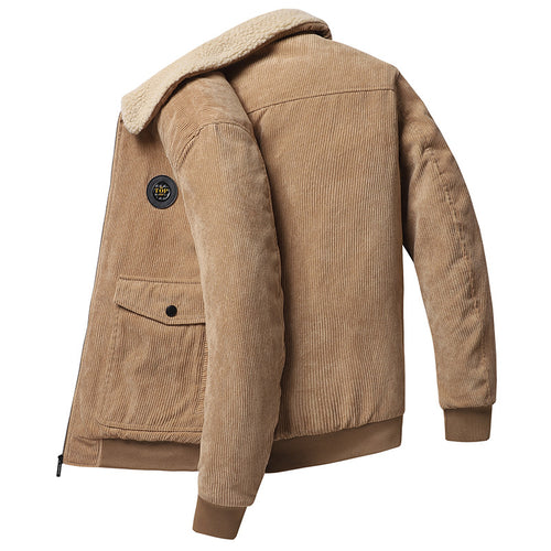 Herren nan Cordjacke mit Teddykragen, aufgesetzten Klappentaschen und elastischen Bündchen Drune