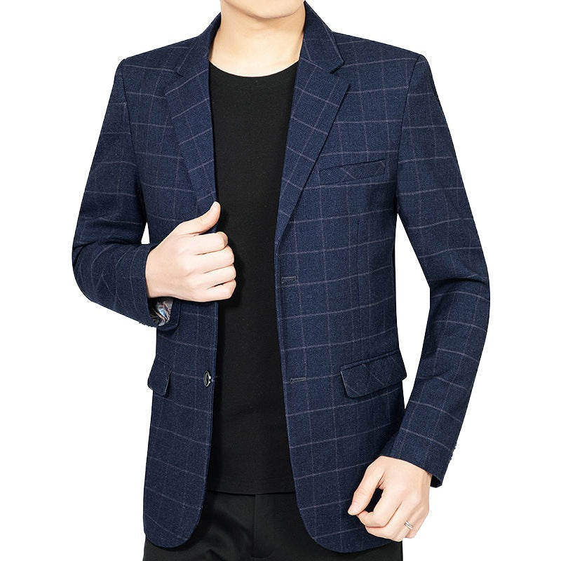 Herren Kariertes Slim-Fit City-Blazer mit Fensterkaro und Pattentaschen Drune