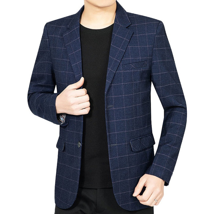 Herren Kariertes Slim-Fit City-Blazer mit Fensterkaro und Pattentaschen Drune