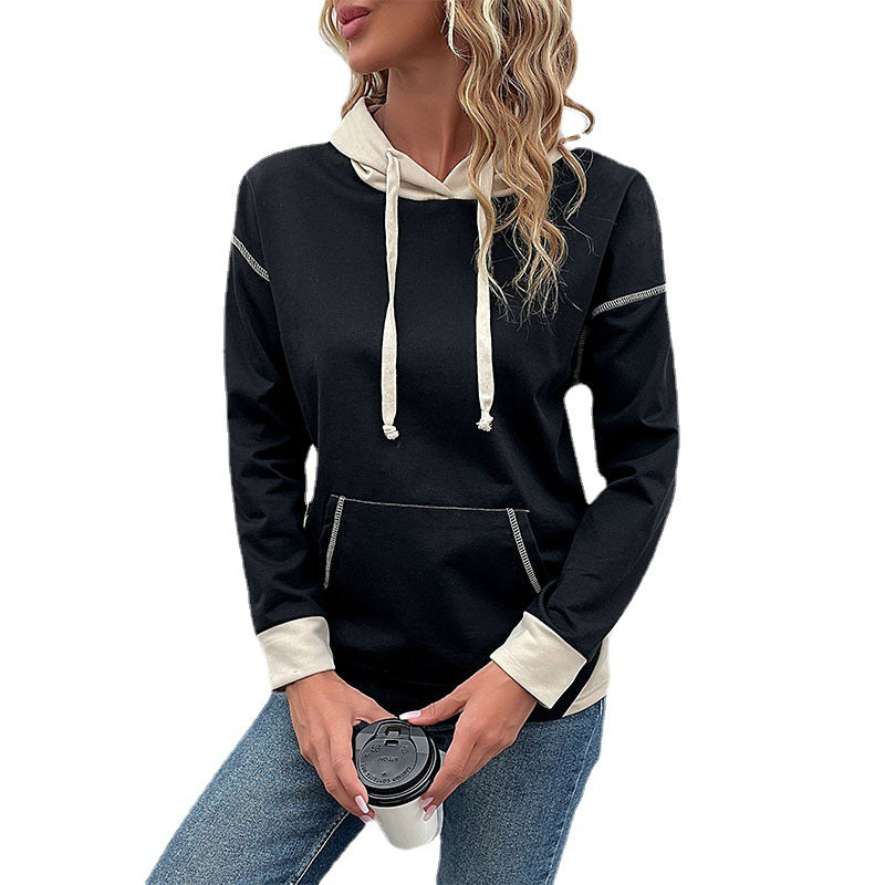Damen Kapuzenpullover mit Kontrastbesatz, Kängurutasche und lässiger Oversize‑Passform Drune