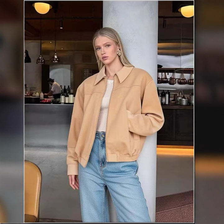 Damen Kurzjacke aus Velourslederoptik mit Reißverschluss und elastischem Saum Drune