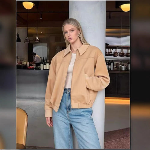 Damen Kurzjacke aus Velourslederoptik mit Reißverschluss und elastischem Saum Drune