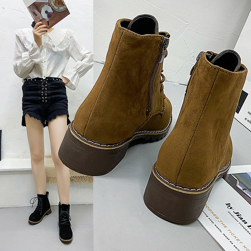 Damen modische Ankle-Stiefel aus Wildleder mit zusätzlichem Reißverschluss und leichter Profilsohle Drune