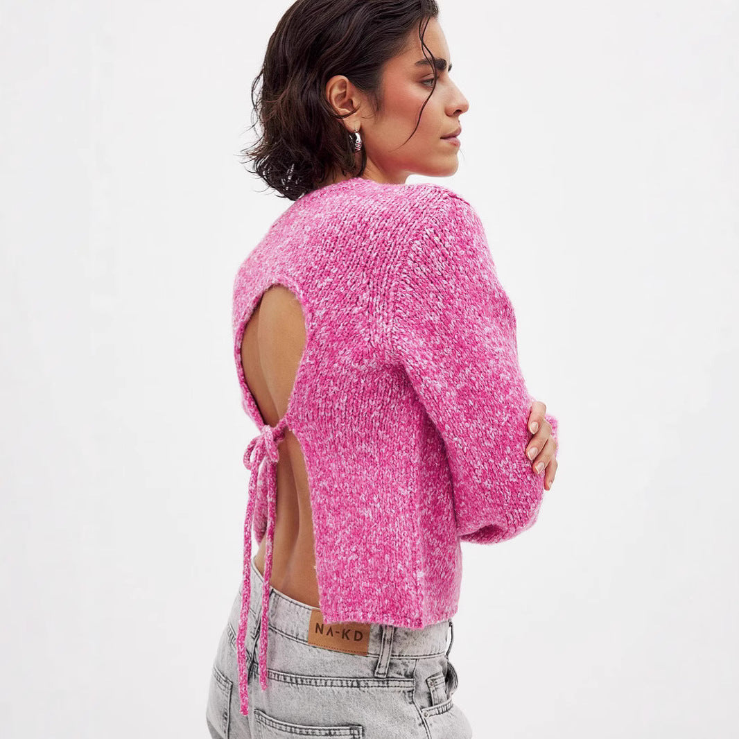 Damen Strickpullover mit offenem Rückendesign und eleganter Schnürung Drune