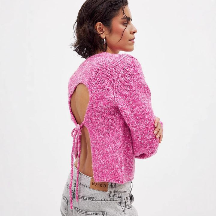 Damen Strickpullover mit offenem Rückendesign und eleganter Schnürung Drune