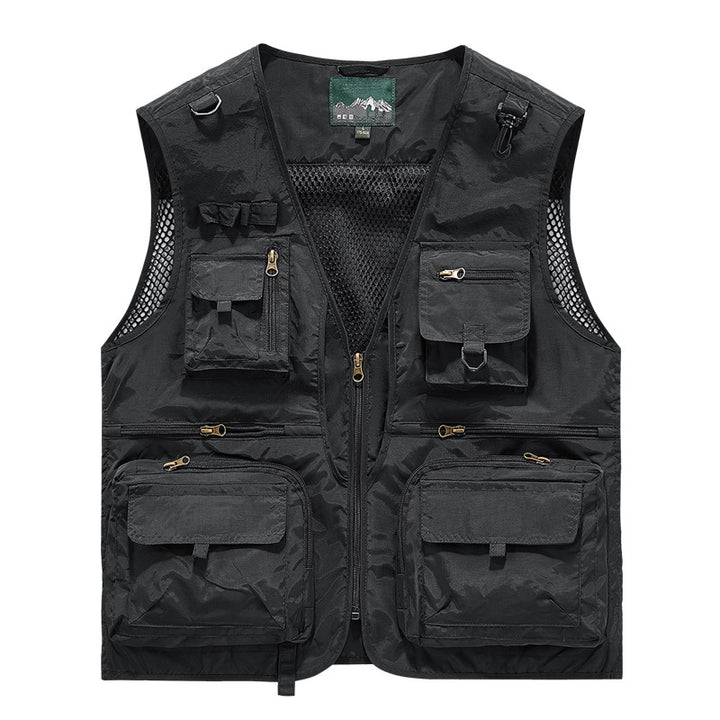 Herren leichte multifunktionale Utility-Anglerweste mit Mesh‑Futter und zahlreichen Reißverschluss‑ und Klappentaschen Drune