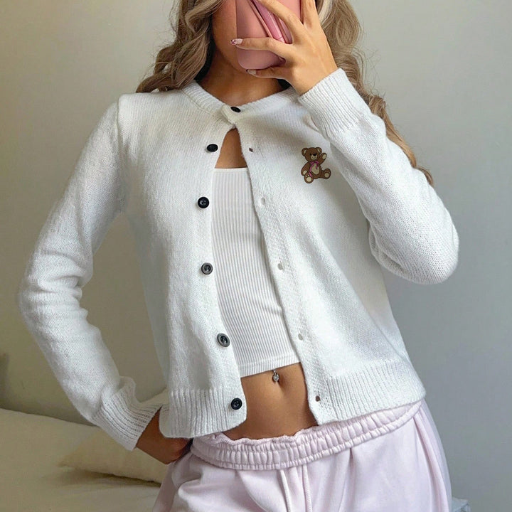 Damen Strickjacke mit niedlichem Bären-Design und Knopfverschluss Drune