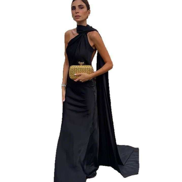 Damen elegantes Abendkleid mit asymmetrischem Schnitt und eindrucksvoller Drapierung Drune