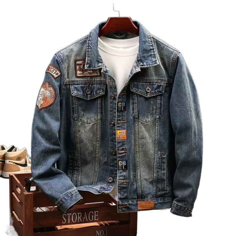 Herren Modische Denimjacke mit gestickten Details Drune