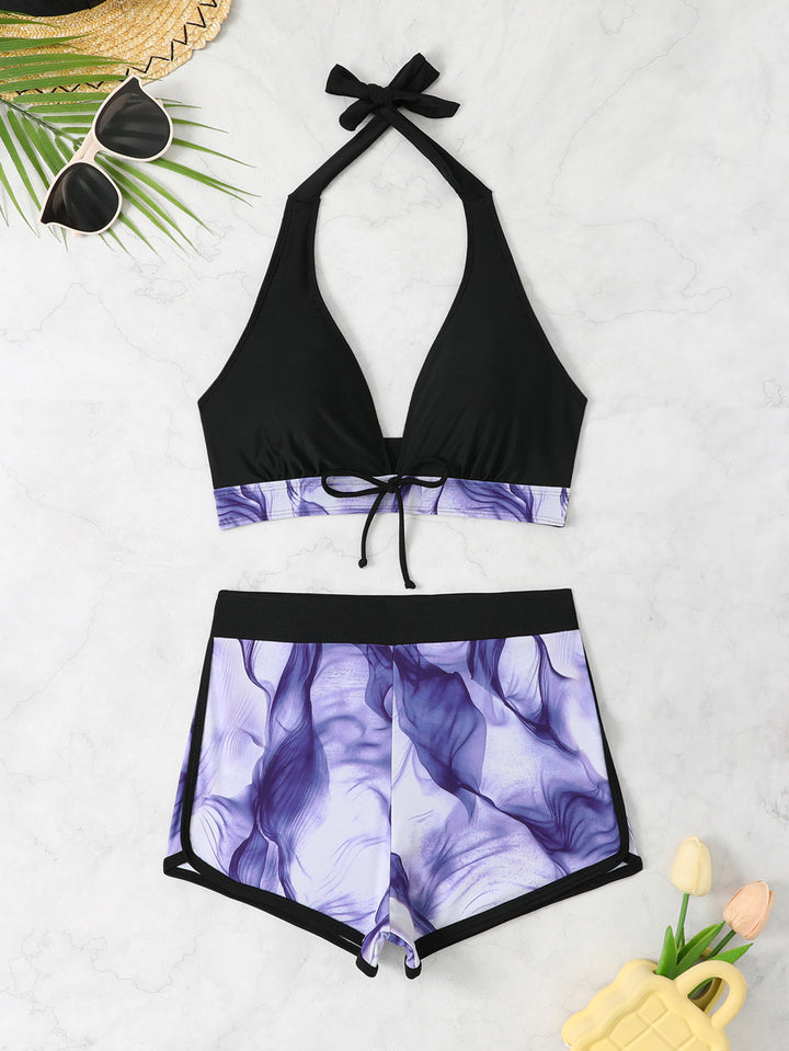 Damen Triangel-Bikini Set mit kurzer Hose Drune