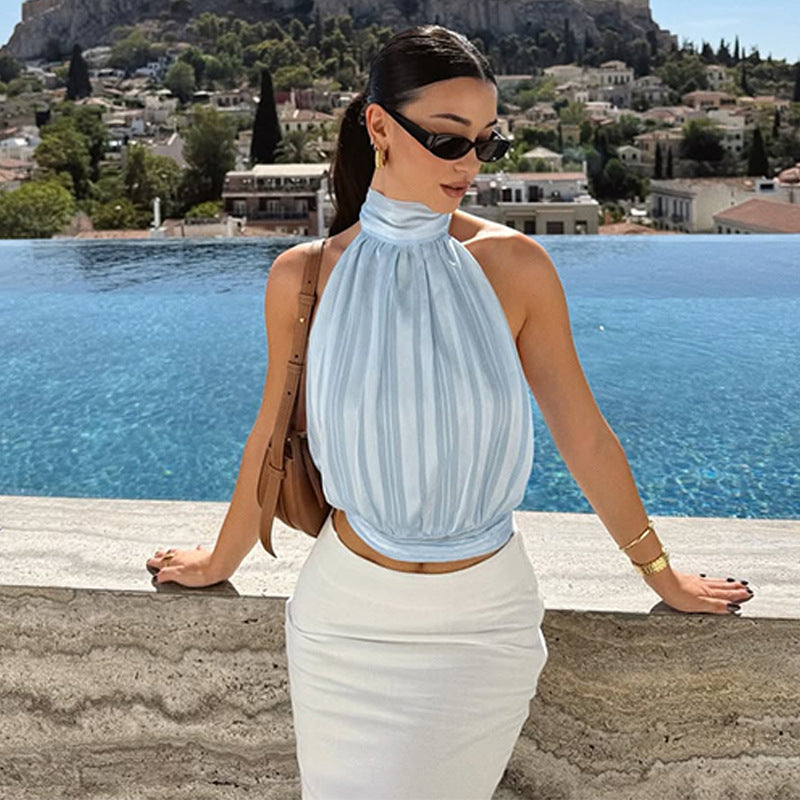 Damen Elegantes Haltertop mit Plisseeverarbeitung Drune