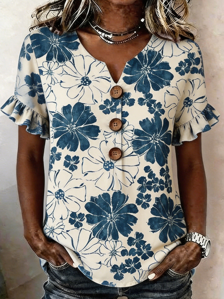 Damen Bluse mit Rüschendetails und Knopfverschluss Drune