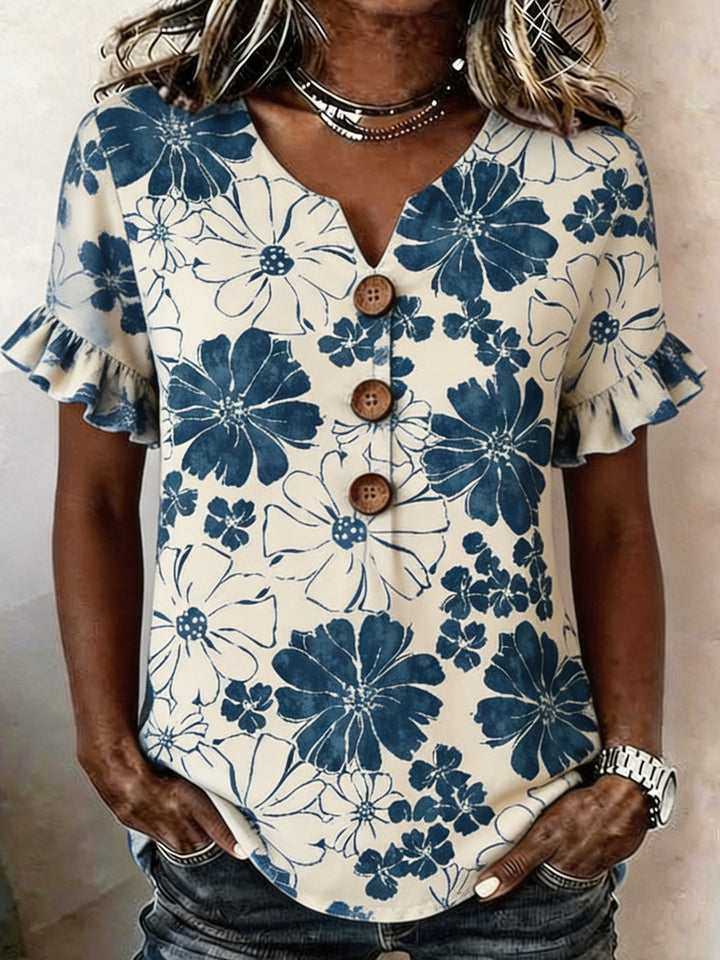 Damen Bluse mit Rüschendetails und Knopfverschluss Drune