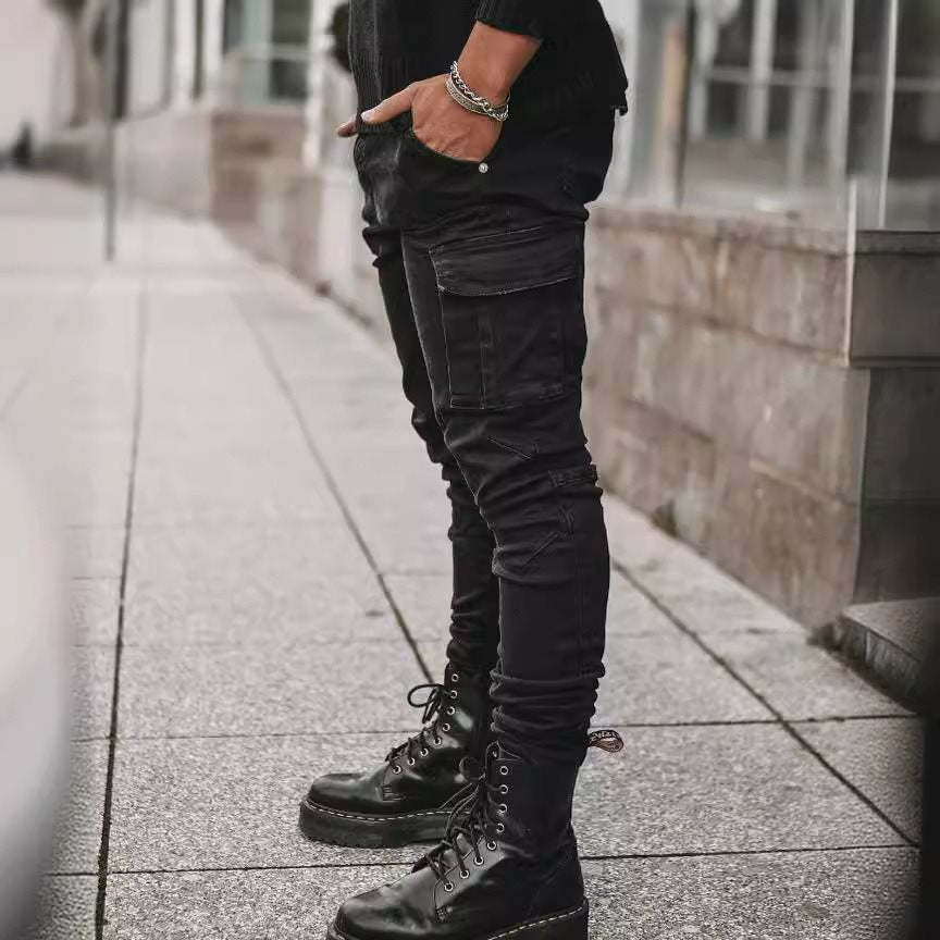 Herren Eng geschnittene Cargo-Jeans mit Stretch und Mehrfach-Taschen Drune